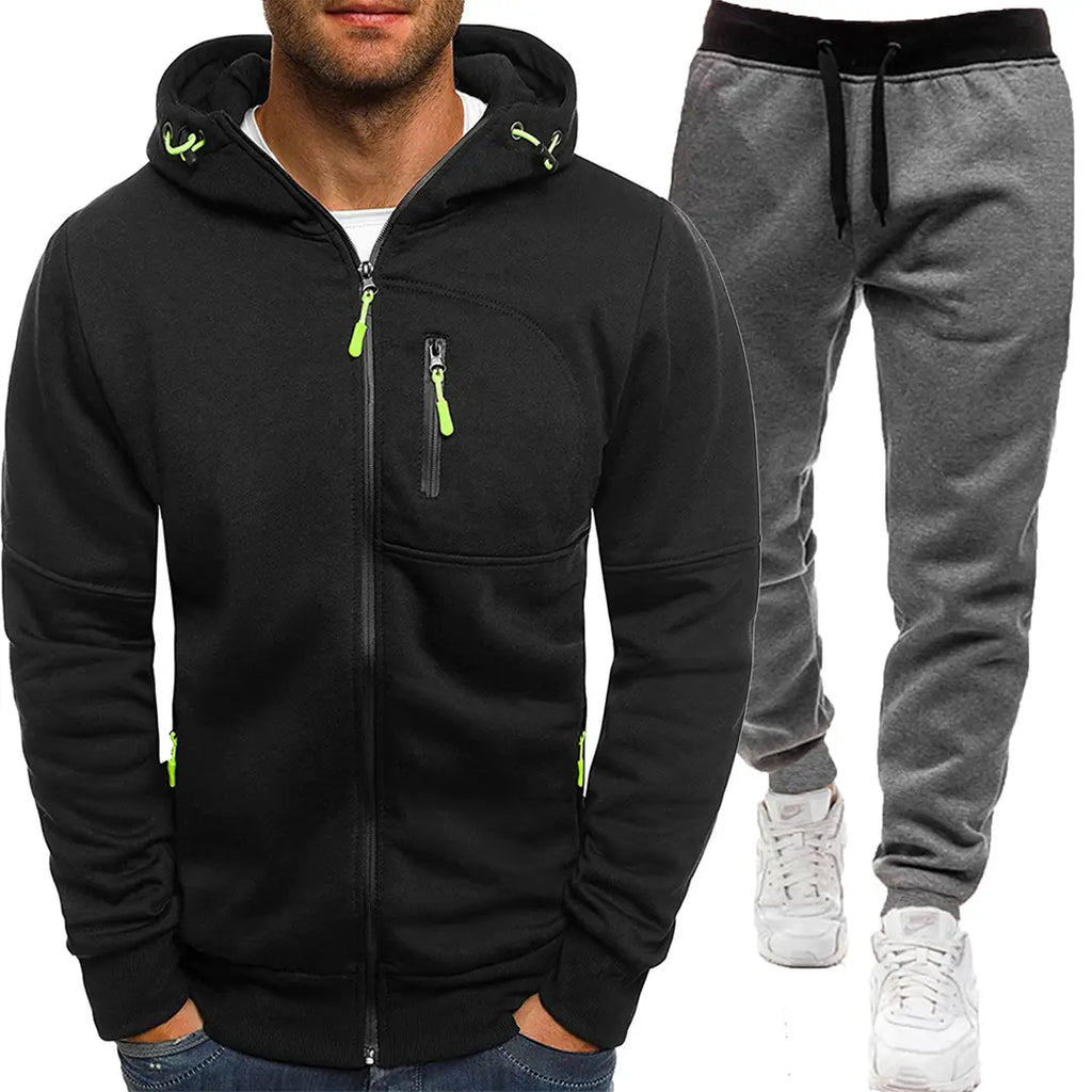 Men's Hoodie & Sweatpants Set - White & Grey Casual - view 2