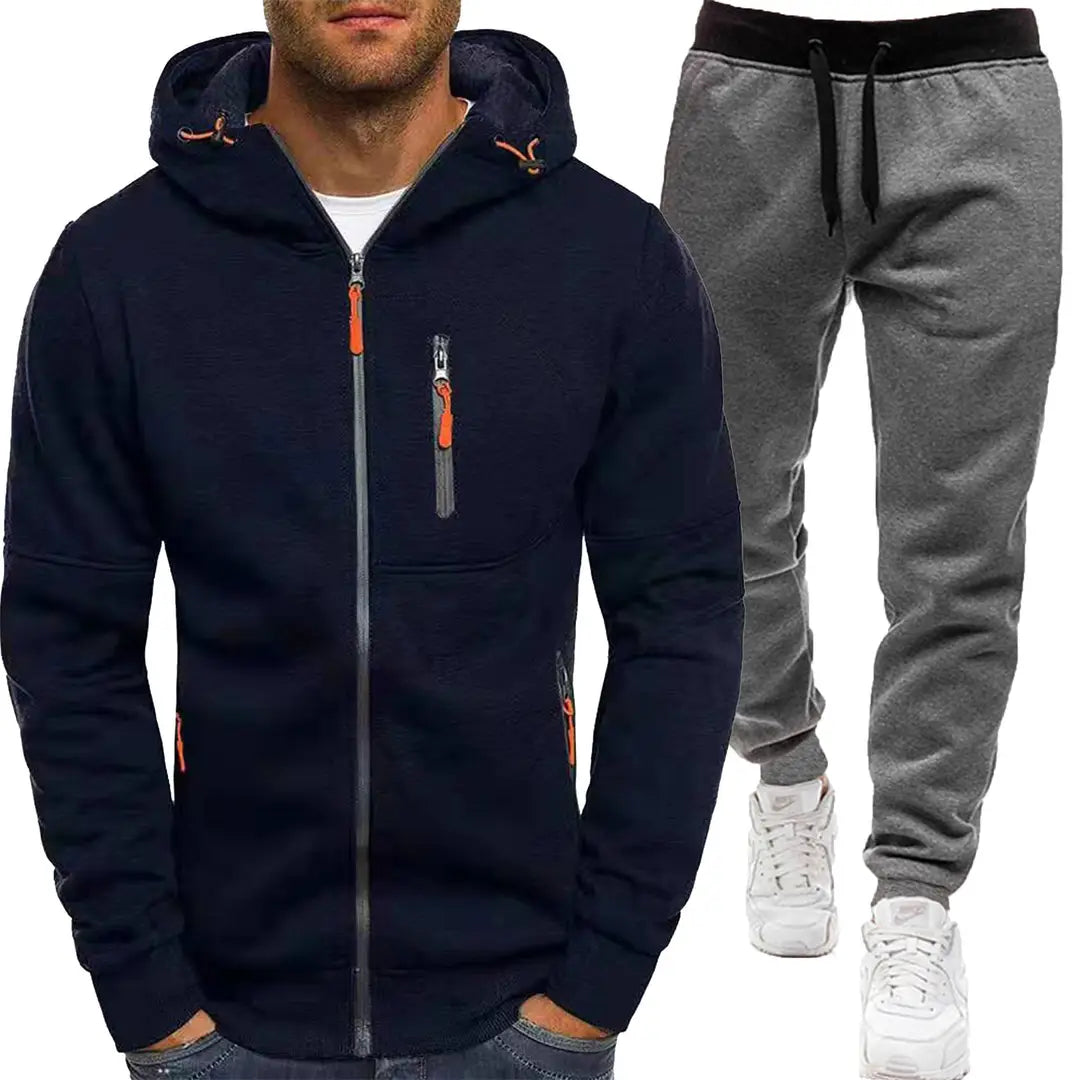 Men's Hoodie & Sweatpants Set - White & Grey Casual - view 3