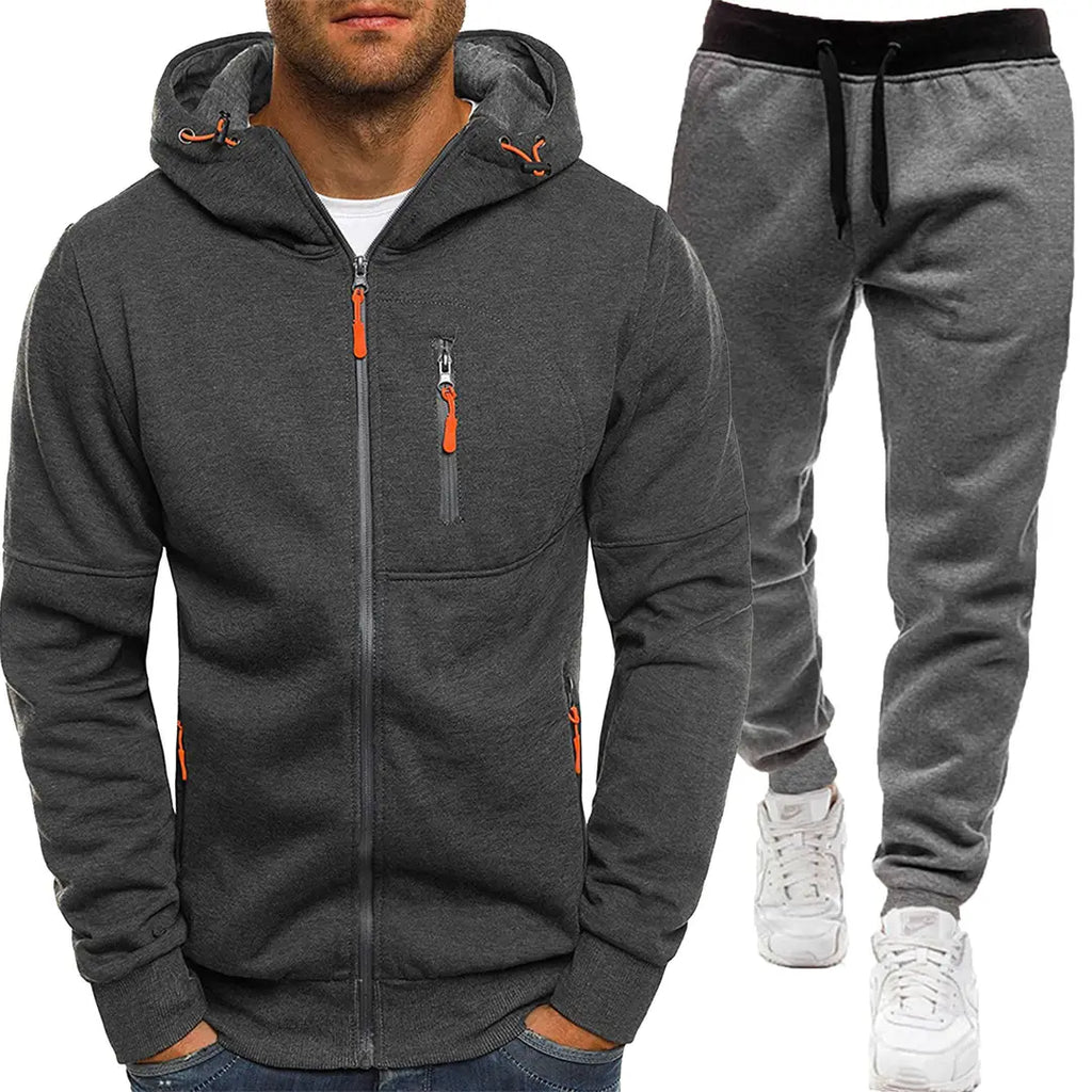 Men's Hoodie & Sweatpants Set - White & Grey Casual - view 4