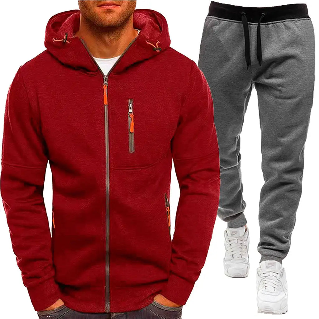 Men's Hoodie & Sweatpants Set - White & Grey Casual - view 5