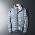Men's Lightweight Down Jacket - Hooded, Zip Front, Winter