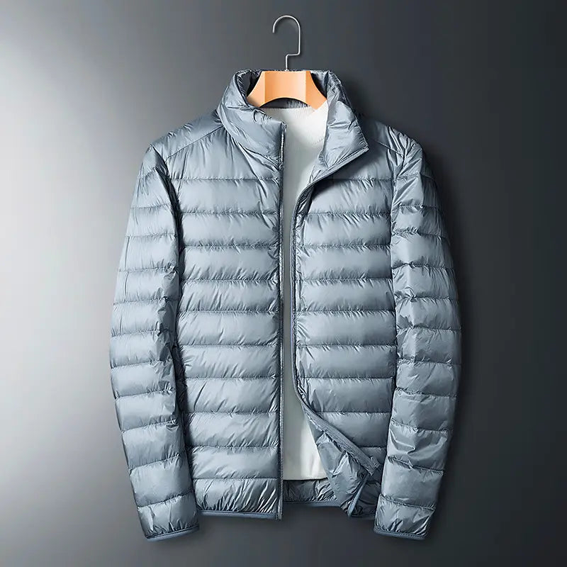 Men's Lightweight Down Jacket - Hooded, Zip Front, Winter