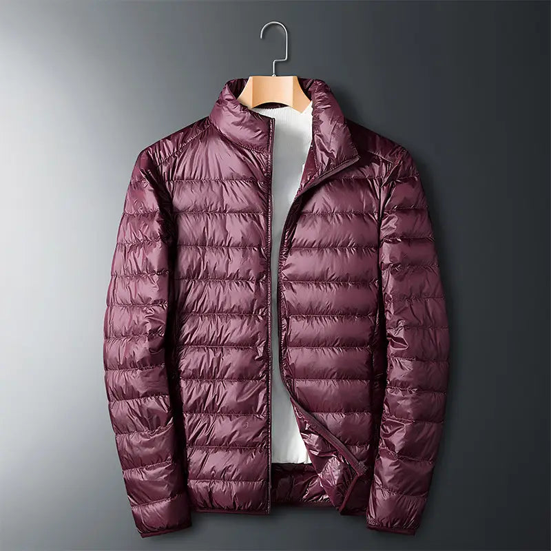 Men's Lightweight Down Jacket - Hooded, Zip Front, Winter