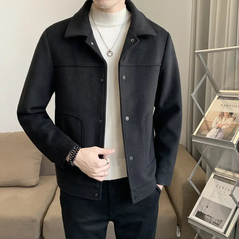 Men's Soft Wool Jacket - Slim Korean Fit, Brown or Black
