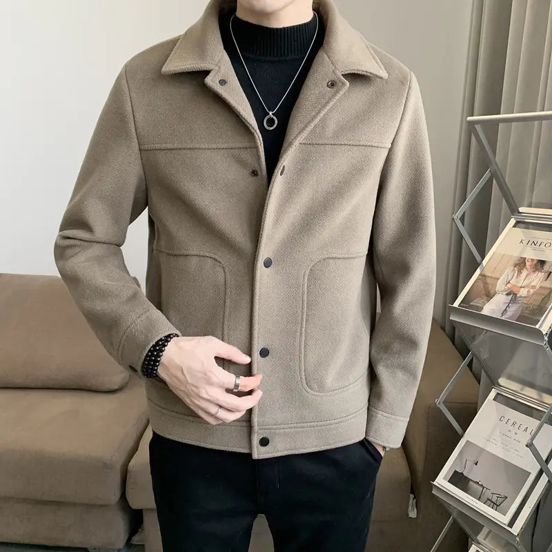 Men's Soft Wool Jacket - Slim Korean Fit, Brown or Black