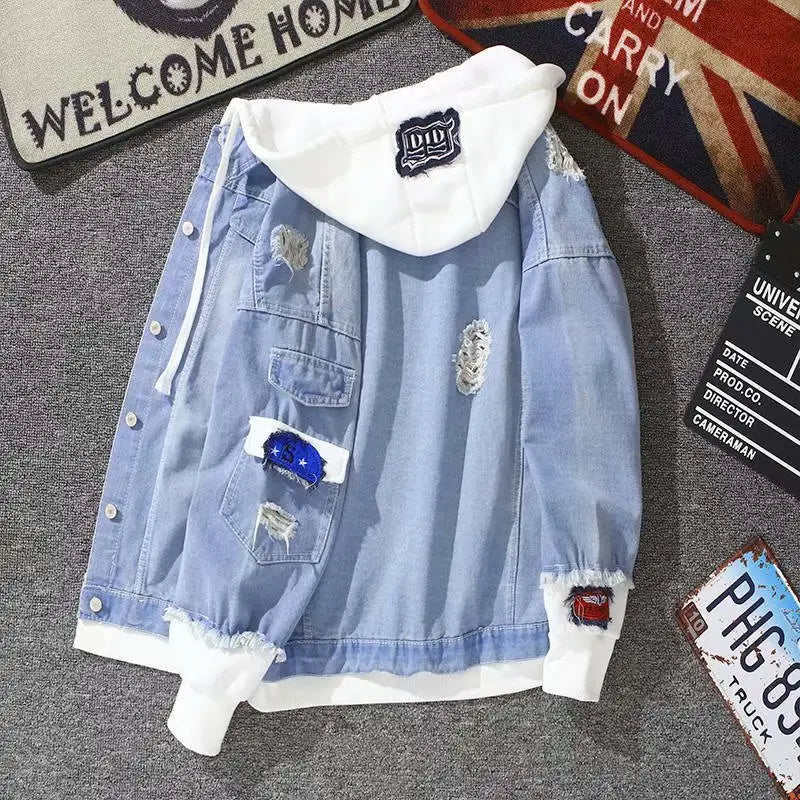 Men's Loose Fit Denim Hood Jacket - Light or Dark Blue