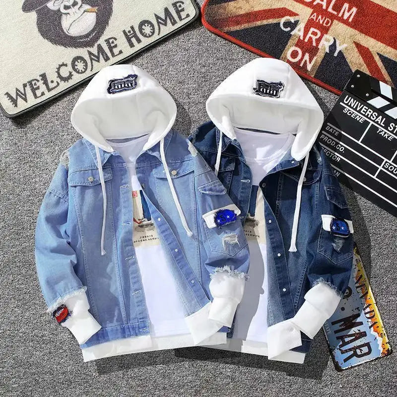 Men's Loose Fit Denim Hood Jacket - Light or Dark Blue