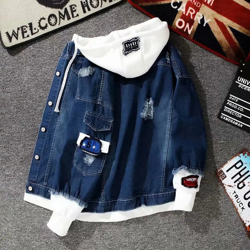 Men's Loose Fit Denim Hood Jacket - Light or Dark Blue