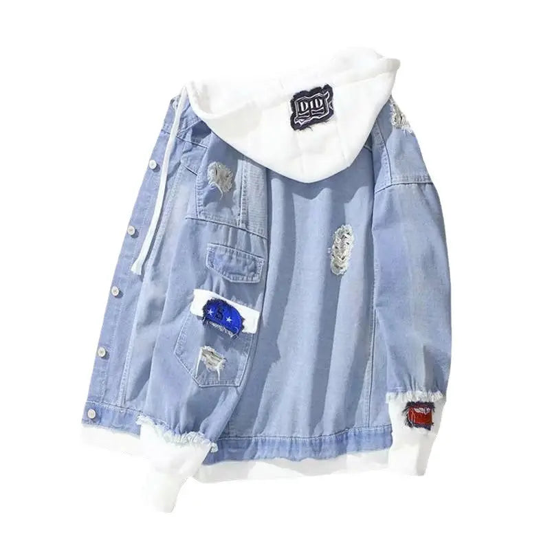 Men's Loose Fit Denim Hood Jacket - Light or Dark Blue