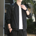 Men's Baseball Collar Jacket - Black or Blue, M to 5XL