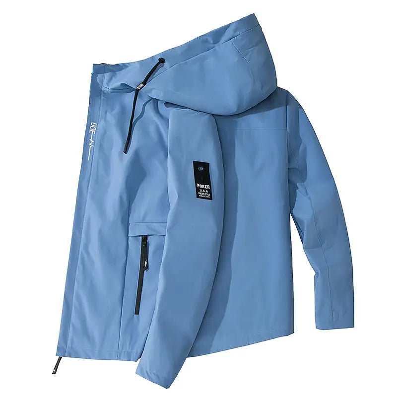 Men's Hooded Casual Jacket - Khaki, Blue or Black, M to 5XL