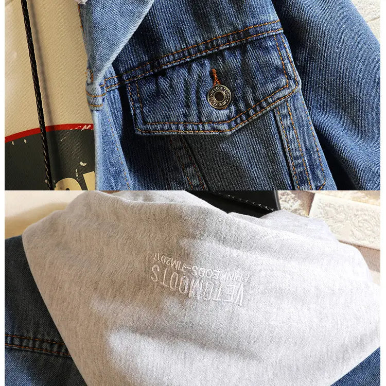 Men's Korean Fit Hooded Denim Jacket - Black or Light Blue