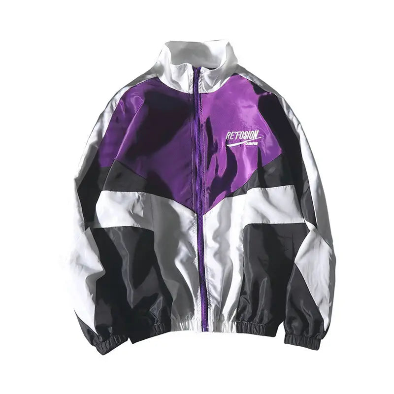 Men's Colour Block Zip Jacket - Green or Purple, Korean Fit