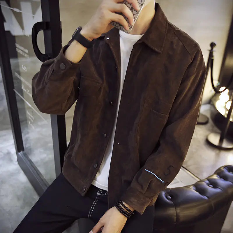 Men's Korean Style Slim Jacket - Grey, Brown, Khaki, M to 2XL