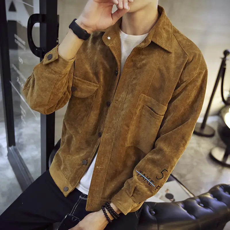Men's Korean Style Slim Jacket - Grey, Brown, Khaki, M to 2XL
