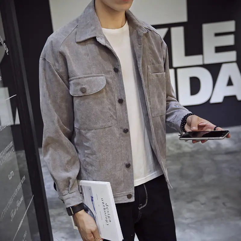 Men's Korean Style Slim Jacket - Grey, Brown, Khaki, M to 2XL