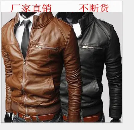 Men's Slim Fit Leather Jacket - Brown, Black or Coffee