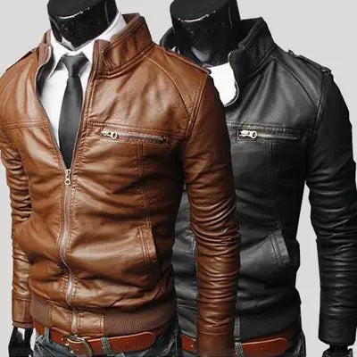 Men's Slim Fit Leather Jacket - Brown, Black or Coffee