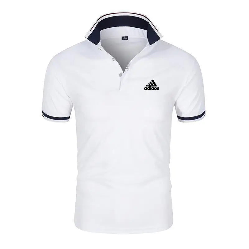 Men's Slim Fit Polo Shirt - White with Navy Trim