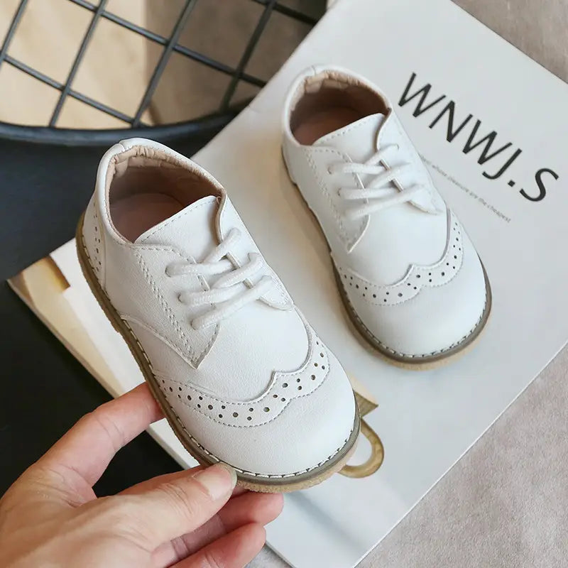 Kids Leather Shoes - White Classic Lace-Up, Ages 3-10 - view 2