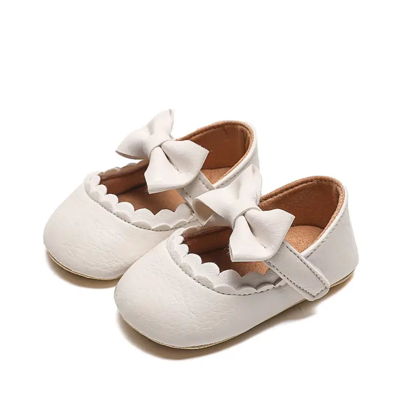 Baby Bow Shoes - White, Brown or Black, Non-Slip Sole - view 2