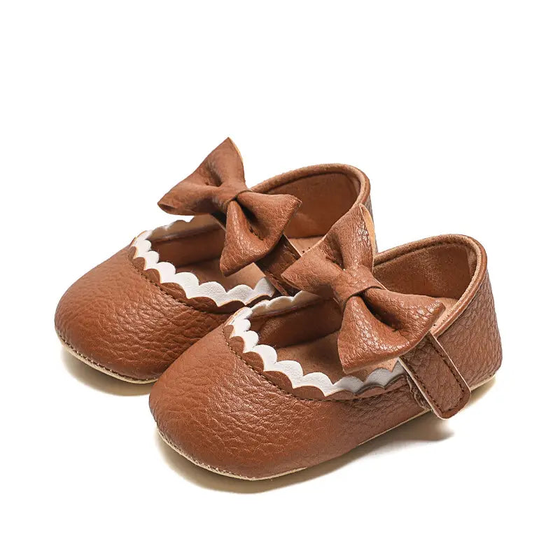 Baby Bow Shoes - White, Brown or Black, Non-Slip Sole - view 3