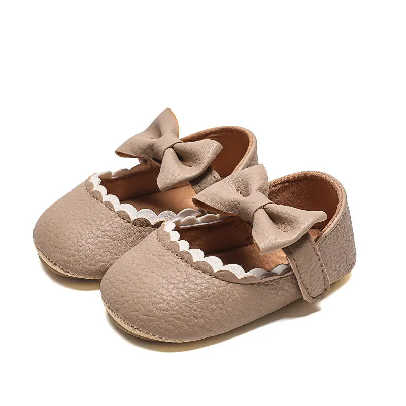 Baby Bow Shoes - White, Brown or Black, Non-Slip Sole - view 4