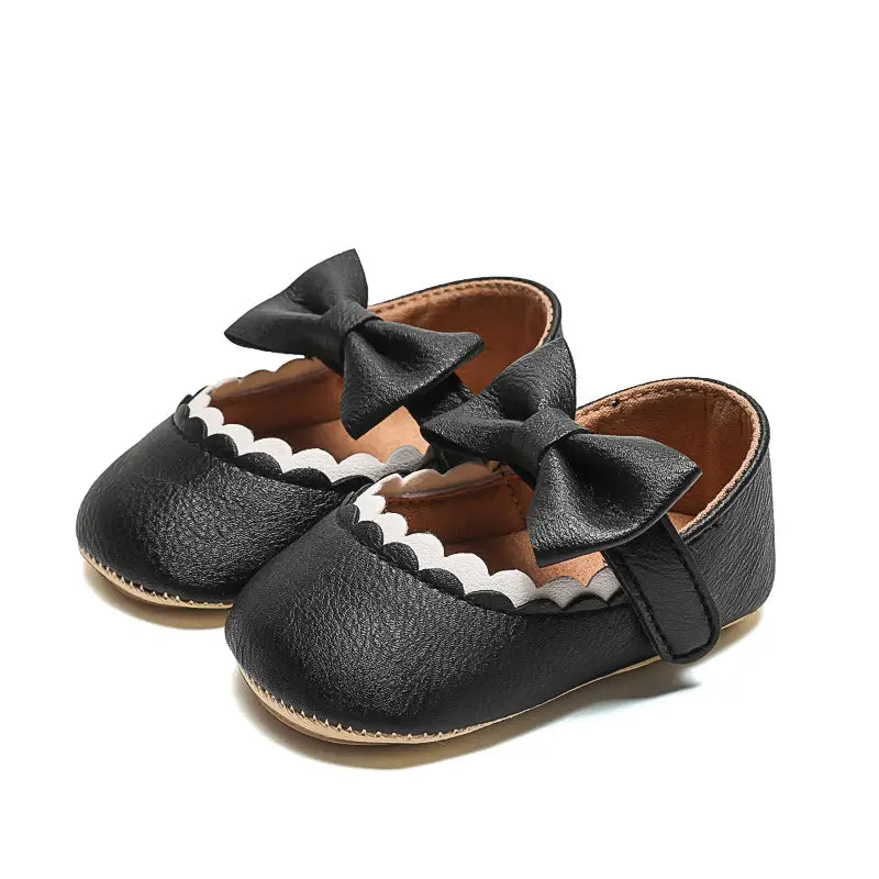 Baby Bow Shoes - White, Brown or Black, Non-Slip Sole - view 5