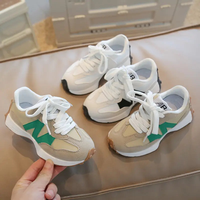 Kids Lace-Up Sneakers - White, School & Play