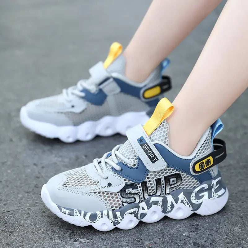 Kids Mesh Sneakers - Grey & Blue, Summer Walks