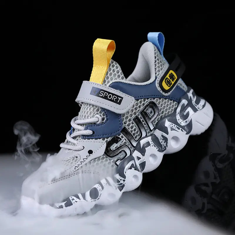 Kids Mesh Sneakers - Grey & Blue, Summer Walks - view 3