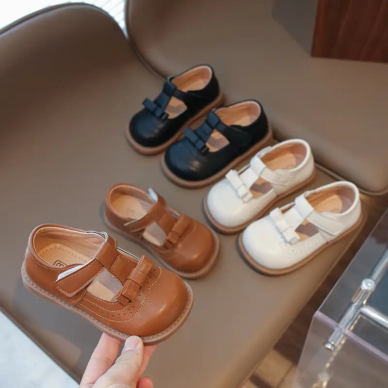 Kids Mary Jane Bow Shoes - Black, White or Brown