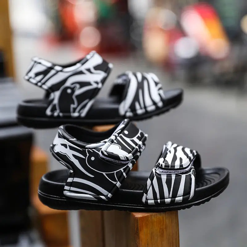 Kids Zebra Print Sandals - Black & White, Waterproof - view 3
