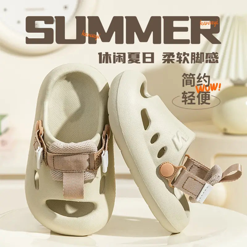 Kids Warm Sandals - Black, Adjustable Strap - view 2