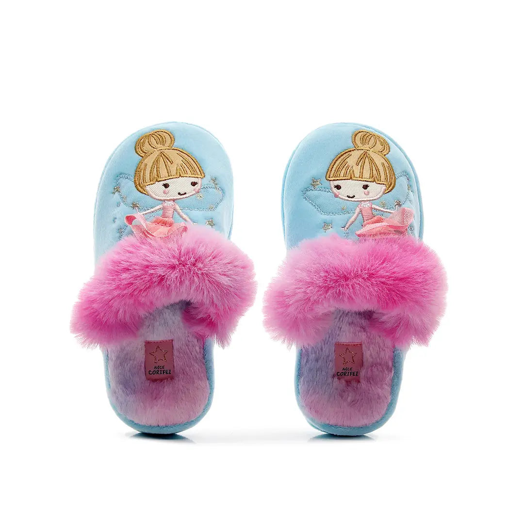 Girls Fairy Slippers - Pink & Blue Cotton Home Wear - view 2