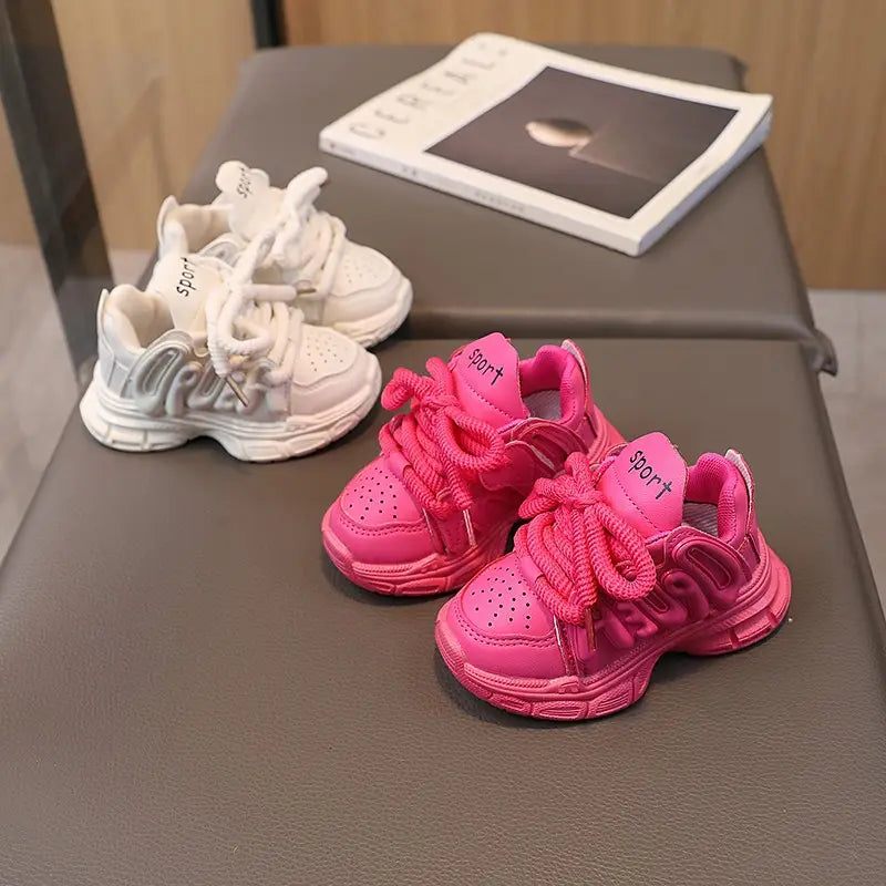 Kids Running Shoes - Rose Red, Lace-Up Comfort