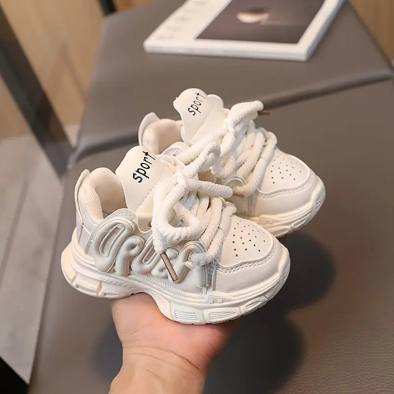 Kids Chunky Sneakers - Pink & White, Rubber Sole - view 3