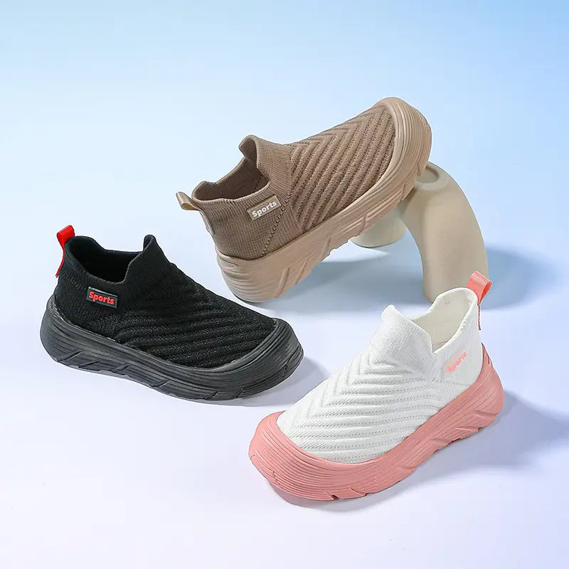 Kids Sports Shoes - Black, Pink & White, Breathable