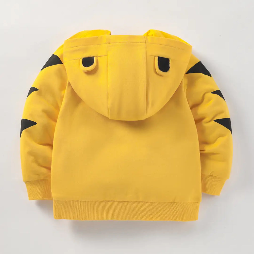 Kids Tiger Hoodie - Yellow, Velvet Lined, 90 to 140cm
