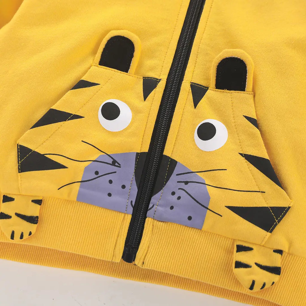 Kids Tiger Hoodie - Yellow, Velvet Lined, 90 to 140cm