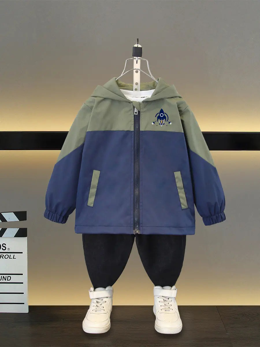 Kids Rocket Hooded Jacket - Red, Army Green, 2 to 10 Years