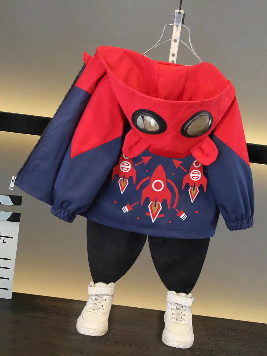 Kids Rocket Hooded Jacket - Red, Army Green, 2 to 10 Years