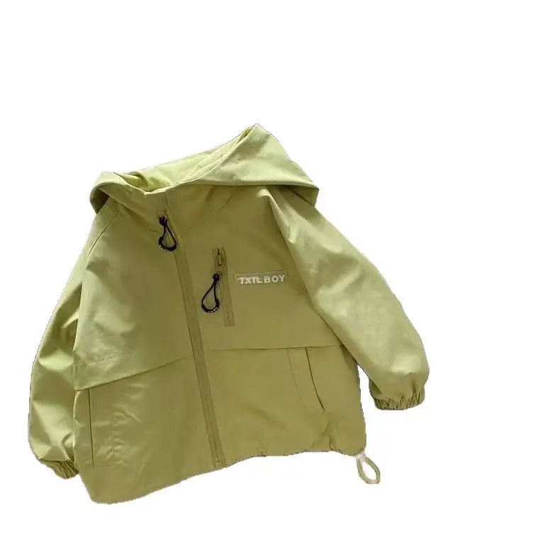 Boys Zipper Hooded Jacket - Yellow Green, Black, 80 to 150cm