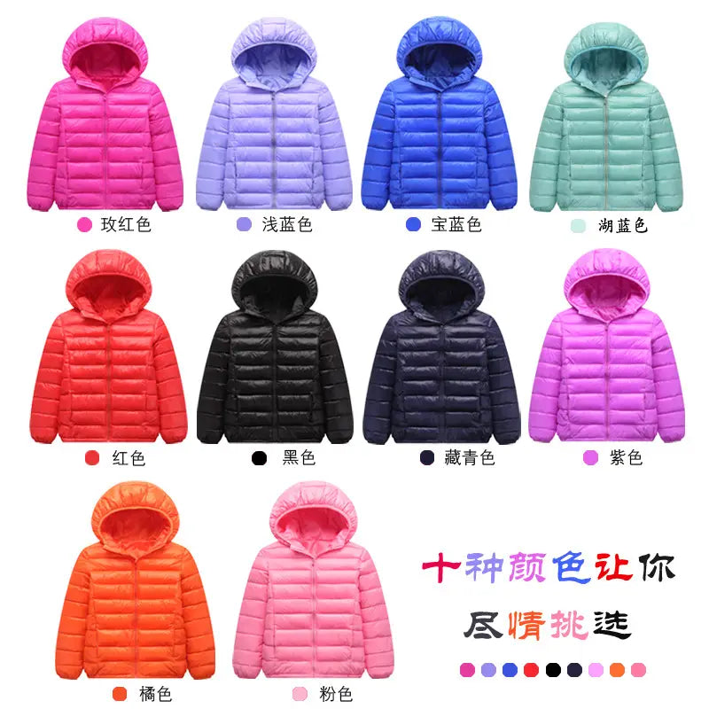 Kids Light Puffer Jacket with Hood - 3 Colours, 90 to 160cm