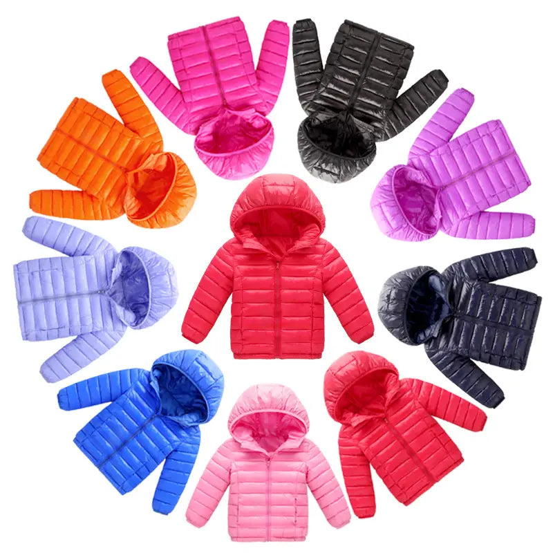 Kids Light Puffer Jacket with Hood - 3 Colours, 90 to 160cm