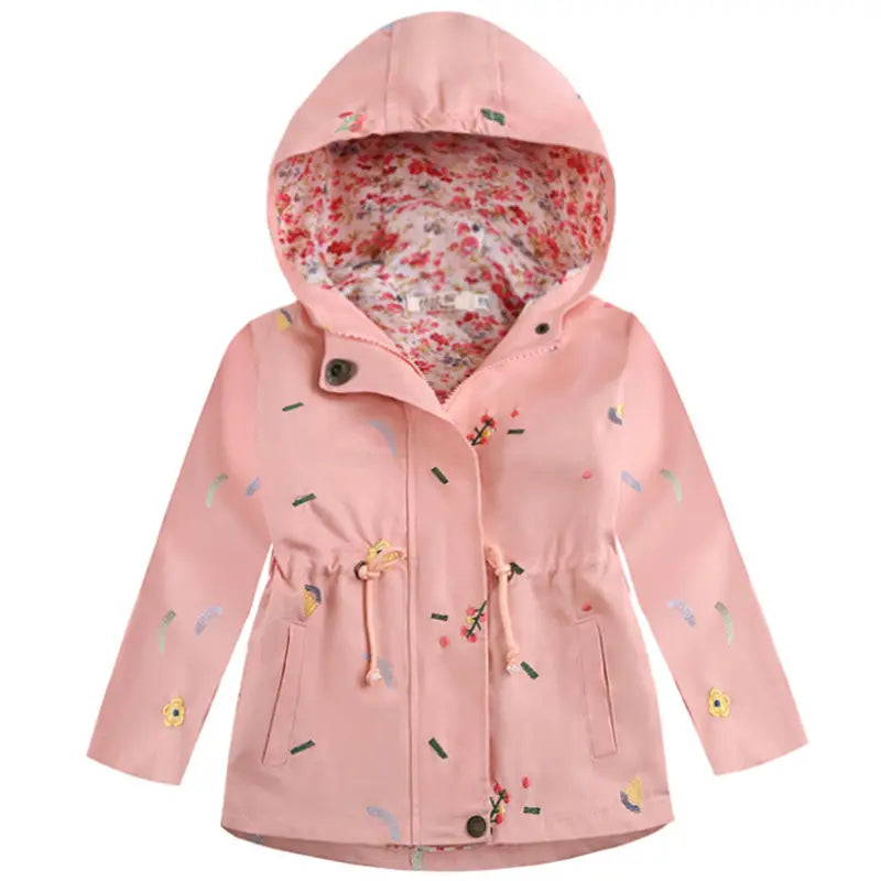 Girls Hooded Windbreaker - Pink, Light Blue, 3 to 7 Years