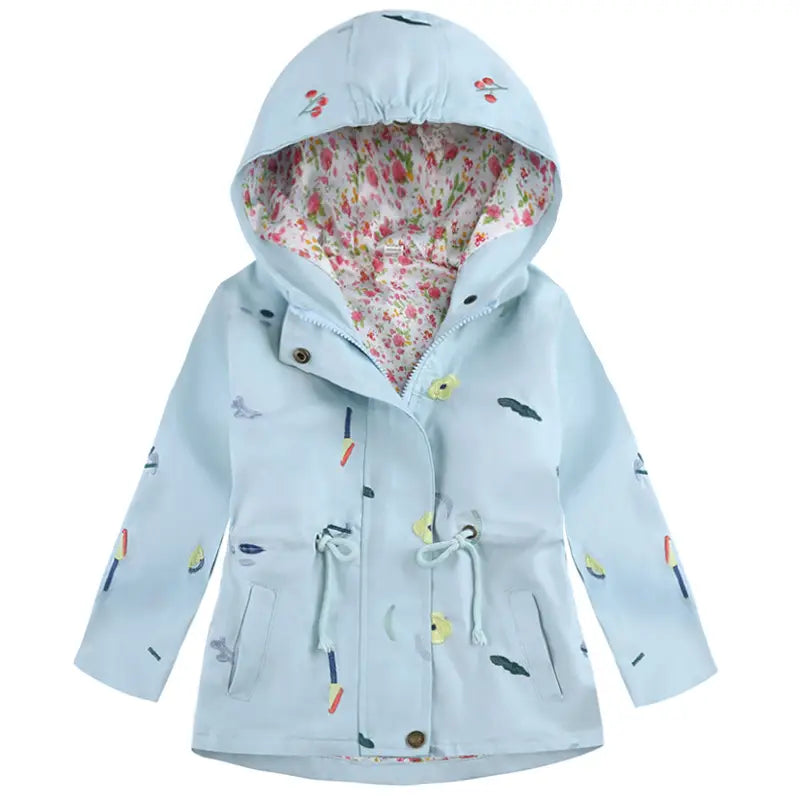 Girls Hooded Windbreaker - Pink, Light Blue, 3 to 7 Years