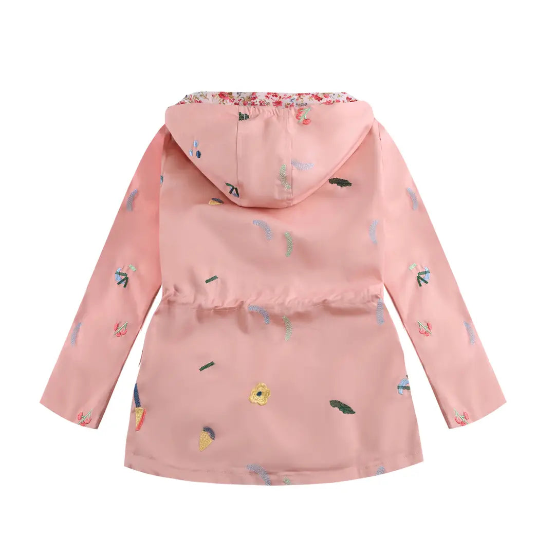 Girls Hooded Windbreaker - Pink, Light Blue, 3 to 7 Years