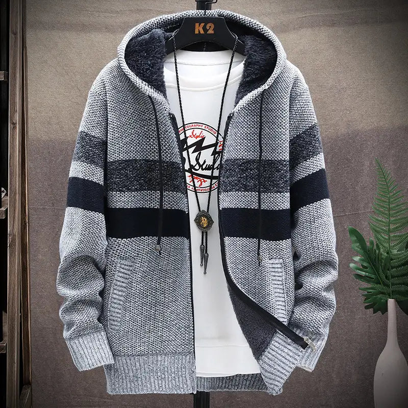Men's Striped Hooded Knit Cardigan - Autumn & Winter - view 2