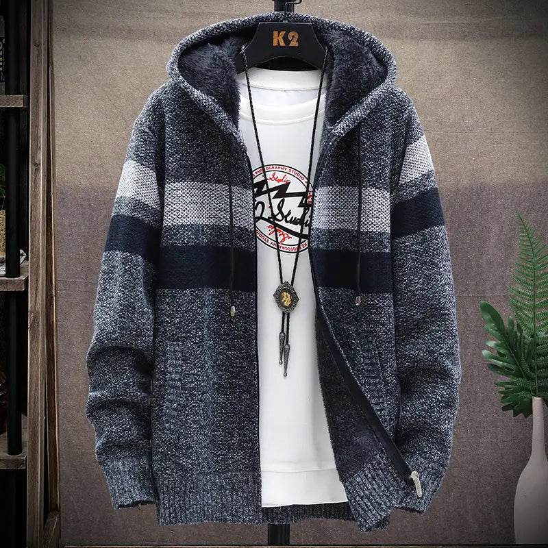 Men's Striped Hooded Knit Cardigan - Autumn & Winter - view 3